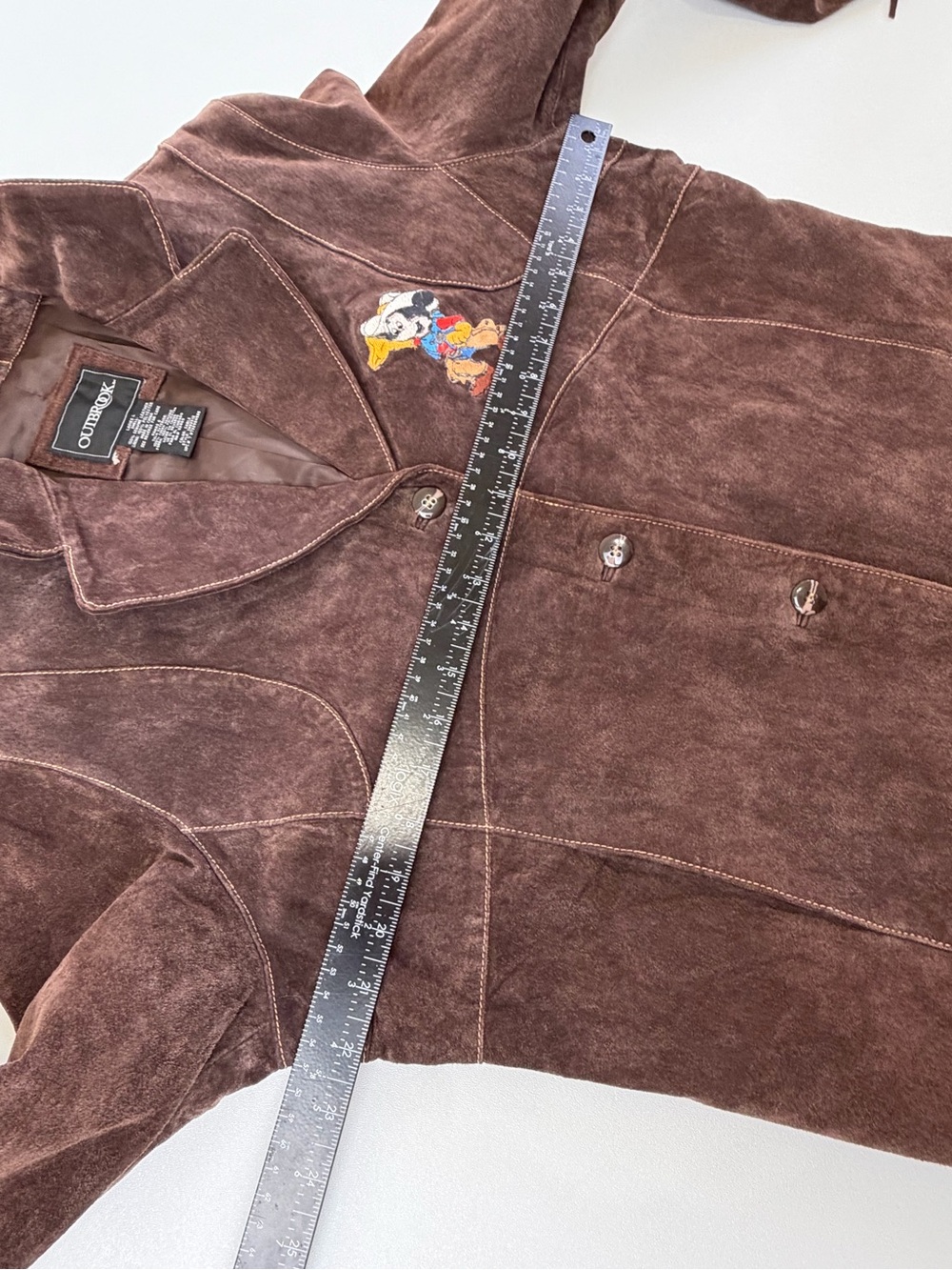 Outbrook Brown Suede Leather Fringe Western Jacket L Cowboy Mouse Embroidery - Picture 5 of 7